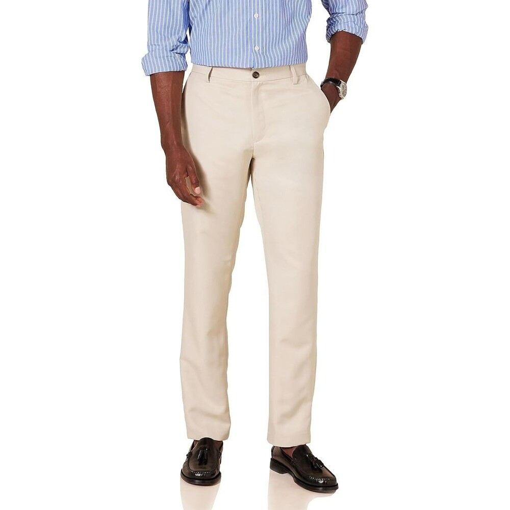 Amazon Essentials Men's Slim-Fit Flat-Front Dress Pant 34W x 30L Color Stone NWT